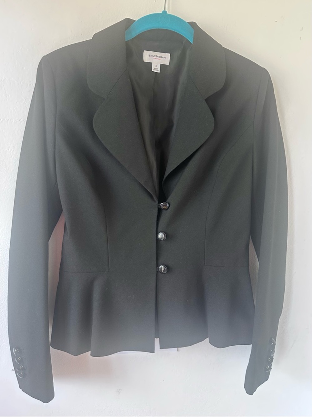 Isaac Mizrahi Black Tailored Peplum Blazer Size 4 Small